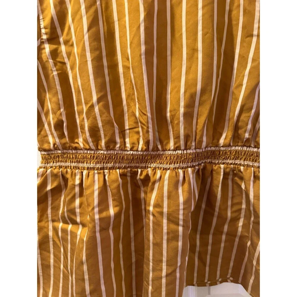 NWT LOFT Mustard White Striped Tie Front Peplum Top Sz L Coastal Resort Boho